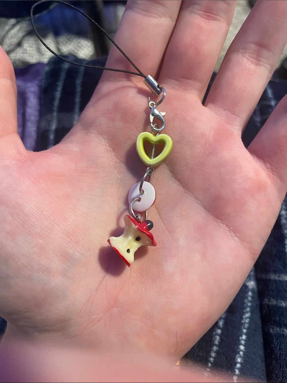 Cute Heart & Apple Core Charm - Lime Green, Red, Cream